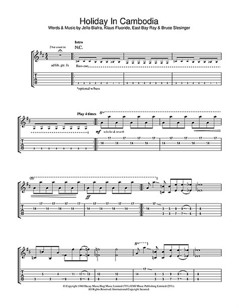 dead kennedys holiday in cambodia guitar tab